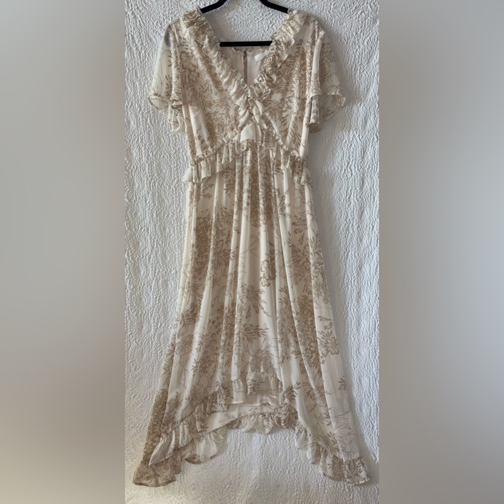 June & Hudson Floral Print Ruffled Flutter Sleeves Maxi Dress